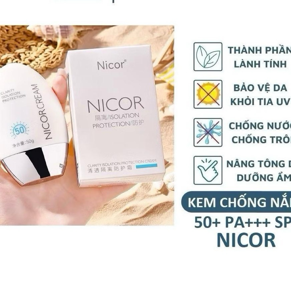 Kem chống nắng nâng tone NICOR CREAM SPF50+ giúp dưỡng trắng da,Kem chống nắng kiềm dầu bã nhờn lâu 