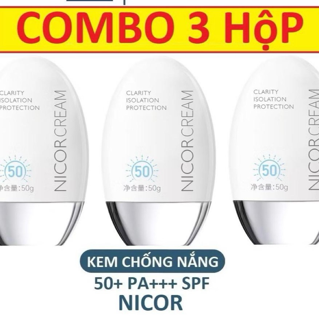 ( Combo 3 hộp ) Kem chống nắng nâng tone NICOR CREAM SPF50+ giúp dưỡng trắng da,Kem chống nắng kiềm 