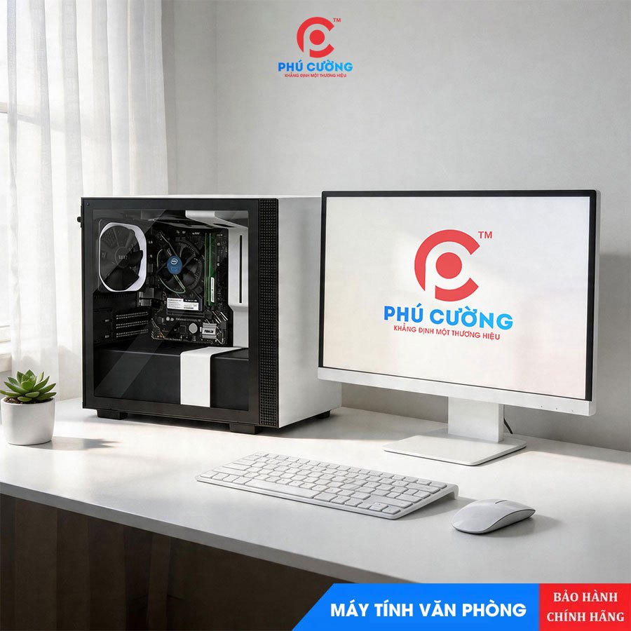 Bộ PC Văn Phòng Cao Cấp & Đồ Họa 2D V1 | i3-12100, RAM 8GB, SSD 256GB, Vỏ Case NZXT H210i Trắng