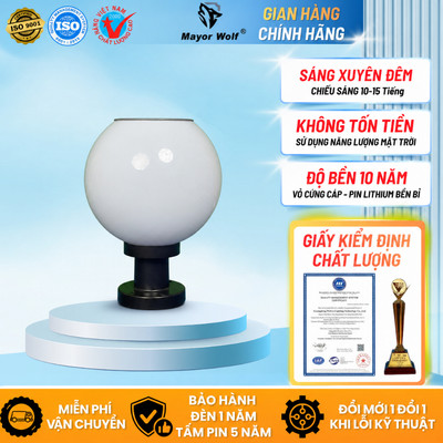 Đèn Trụ Cổng Trụ Tròn Năng Lượng Mặt Trời Mái Nhật Cao Cấp 3 Màu Sáng Chống Nước Trang Trí Biệt Thự