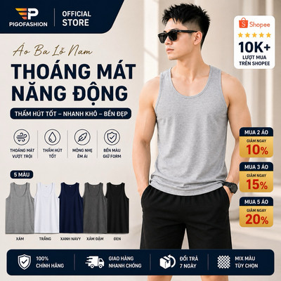 Áo ba lỗ nam Pigofashion Thấm Hút Mồ Hôi, Co Giãn Cực Tốt ABL01 (5 màu)
