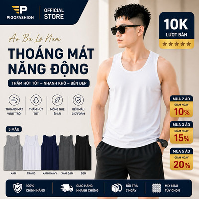Áo thun ba lỗ nam cotton thoát nhiệt vải co giãn mềm mịn, khử mùi thoáng mát pigofashion ABL01 chọn màu