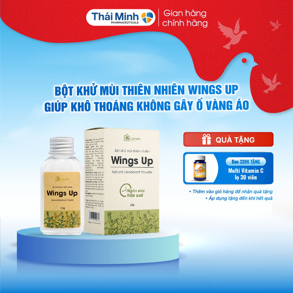 Bột khử mùi Wings Up Cỏ Mềm 25g - Khử mùi hôi nách hôi chân, thành phần tự nhiên - Hộp 25g