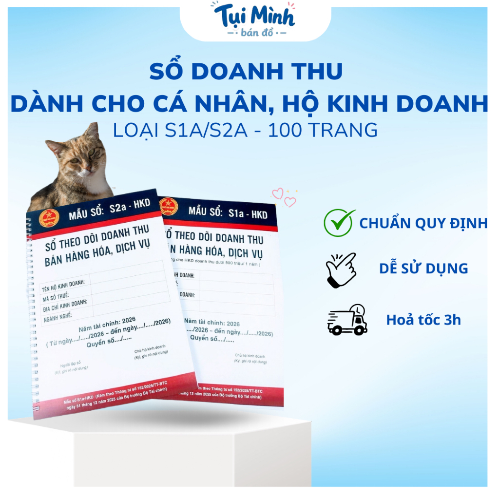 Sổ chi tiết doanh thu sổ S1a S2a cho cá nhân và hộ kinh doanh theo thông tư 152 của bộ tài chính