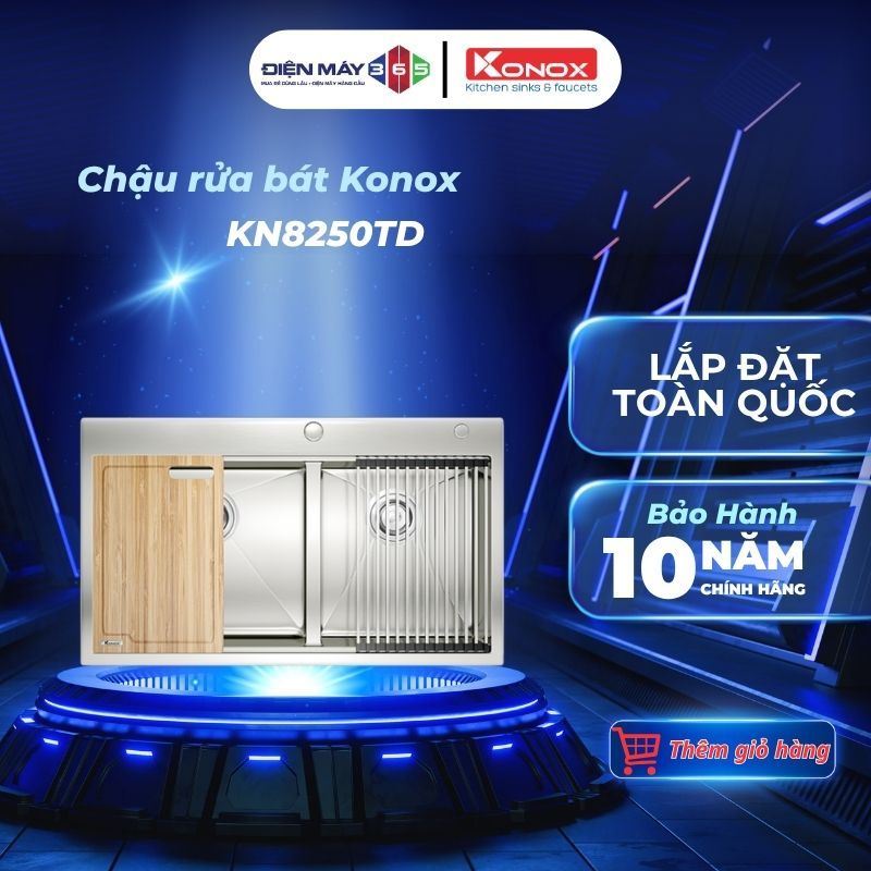 Chậu rửa bát Konox KN8250TD – 2 hố lệch – Full phụ kiện – Inox 304 – Handmade cao cấp