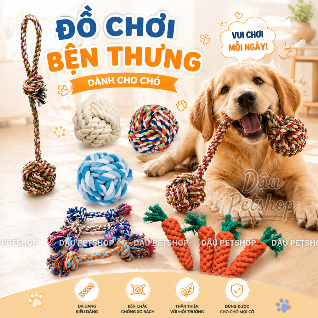 🦴Đồ Chơi Bện Thừng Cho Chó Gặm Nhai Sạch Răng, Bền Chắc, Chống Cắn Phá