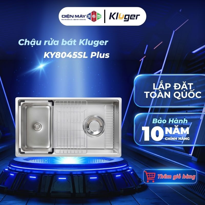Chậu rửa bát Kluger KY8045SL Plus – 1 hố – POSCO 304 – Super Linen chống xước – Full phụ kiện