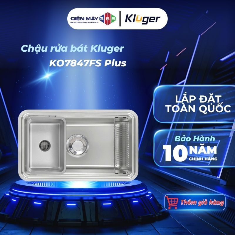 Chậu rửa bát Kluger KO7847FS Plus – 1 hố – Inox 304 – Linen chống xước – Full phụ kiện