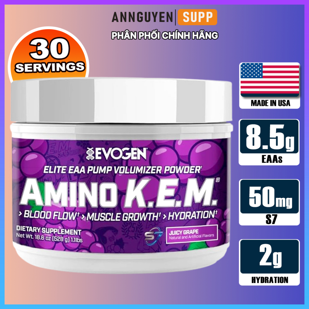 EVOGEN AMINO KEM (30 Serving), Tăng Cơ Giảm Mệt Mỏi, Hỗ Trợ Tập Luyện