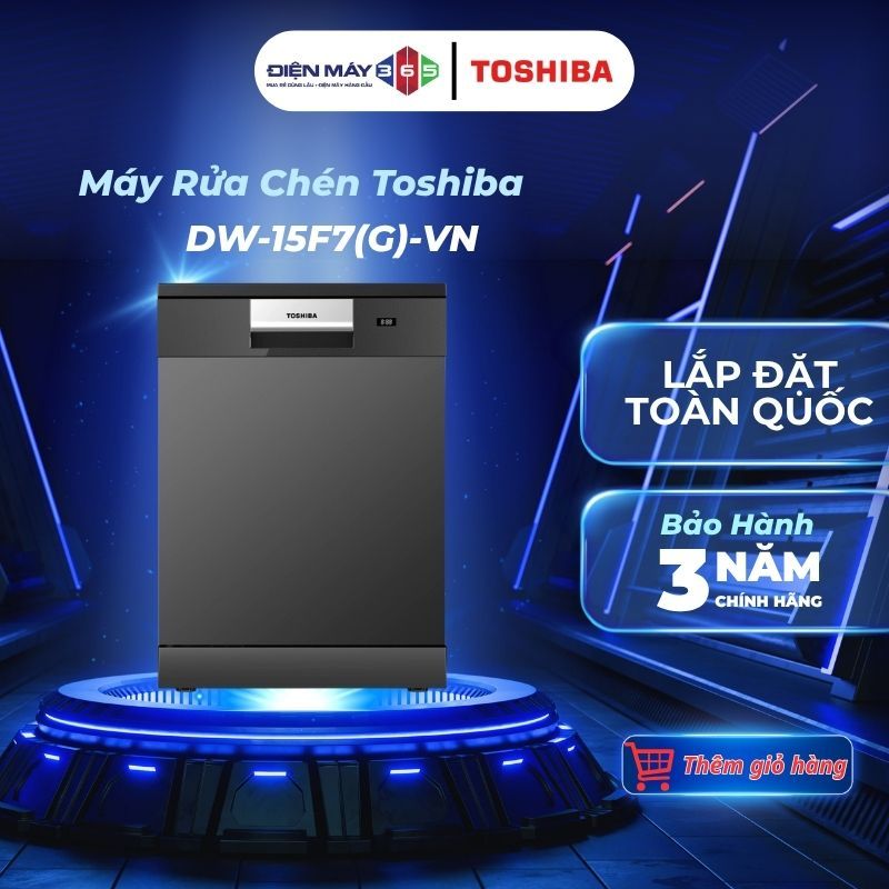 Máy rửa bát Toshiba DW-15F7(G)-VN – 15 bộ – HyperDry hé cửa – Inverter tiết kiệm điện