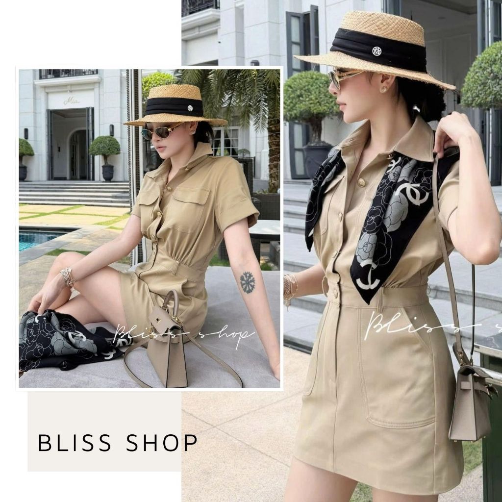 [Bản Cao Cấp] Đầm Sơ Mi Tay Ngắn Phối Nút Dáng Ngắn Thanh Lịch Bliss Shop - J080