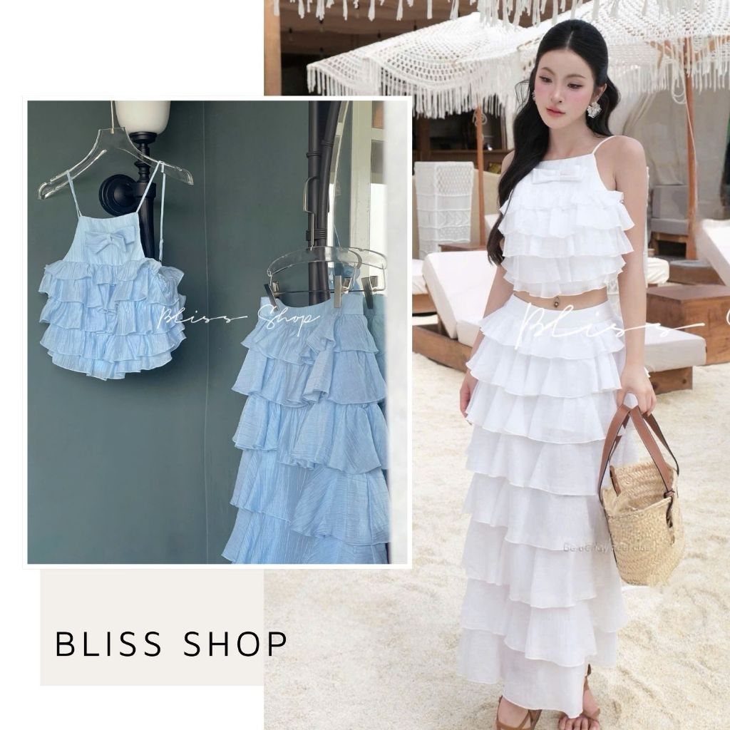 [Thiết Kế Cao Cấp] Set Áo 2 Dây Phối Chân Váy Tầng Phù Hợp Đi Du Lịch Bliss Shop - S389