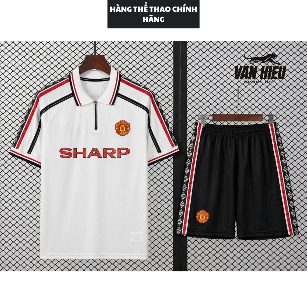 Bộ Quần áo Bóng Đá Retro 1998 MU sharp Có Cổ Quần CÓ TÚI Đen Beckham 7
