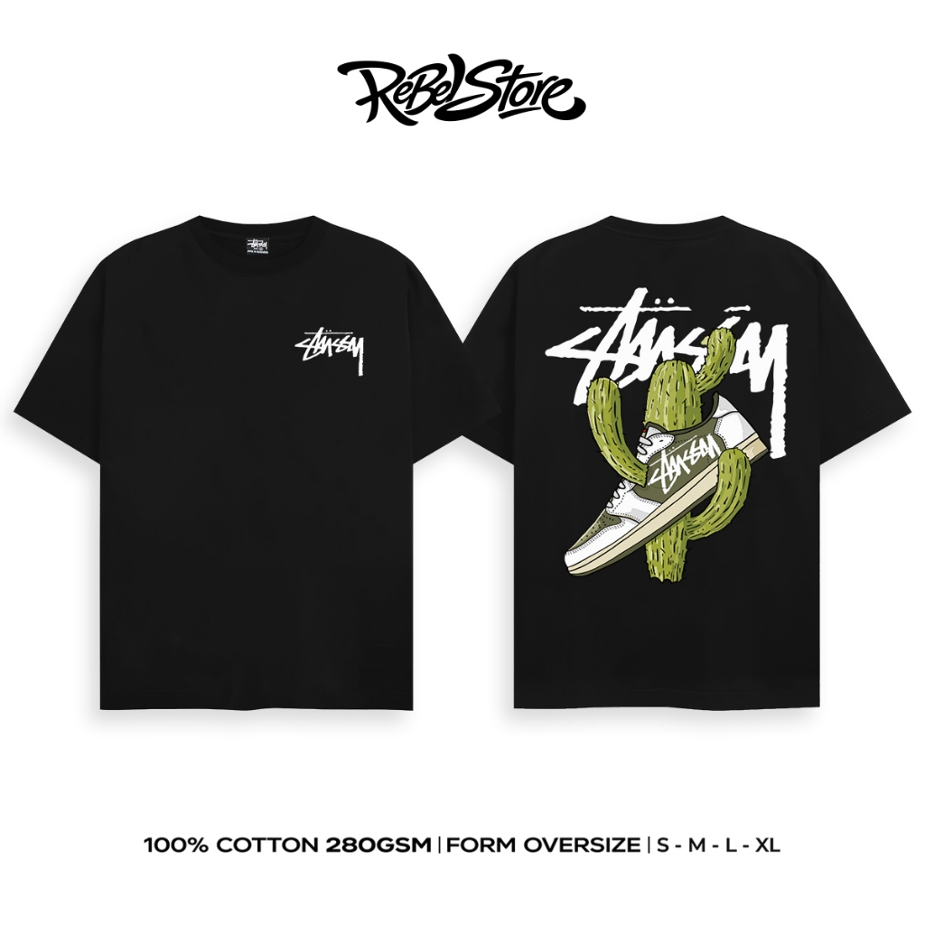 Áo Thun Stussy Cactus Sneaker Backprint Form Rộng Unisex Cotton 280GSM – REBEL STORE