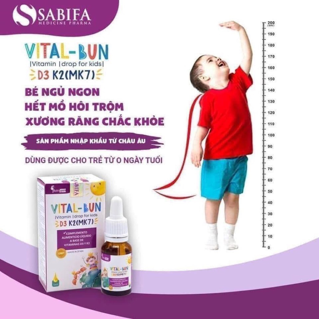 D3k2 mk7 Vital -Bun bổ sung d3k2 mk7 giúp xương chắc khỏe , trẻ hay quấy khóc đêm , cải thiện cho bé