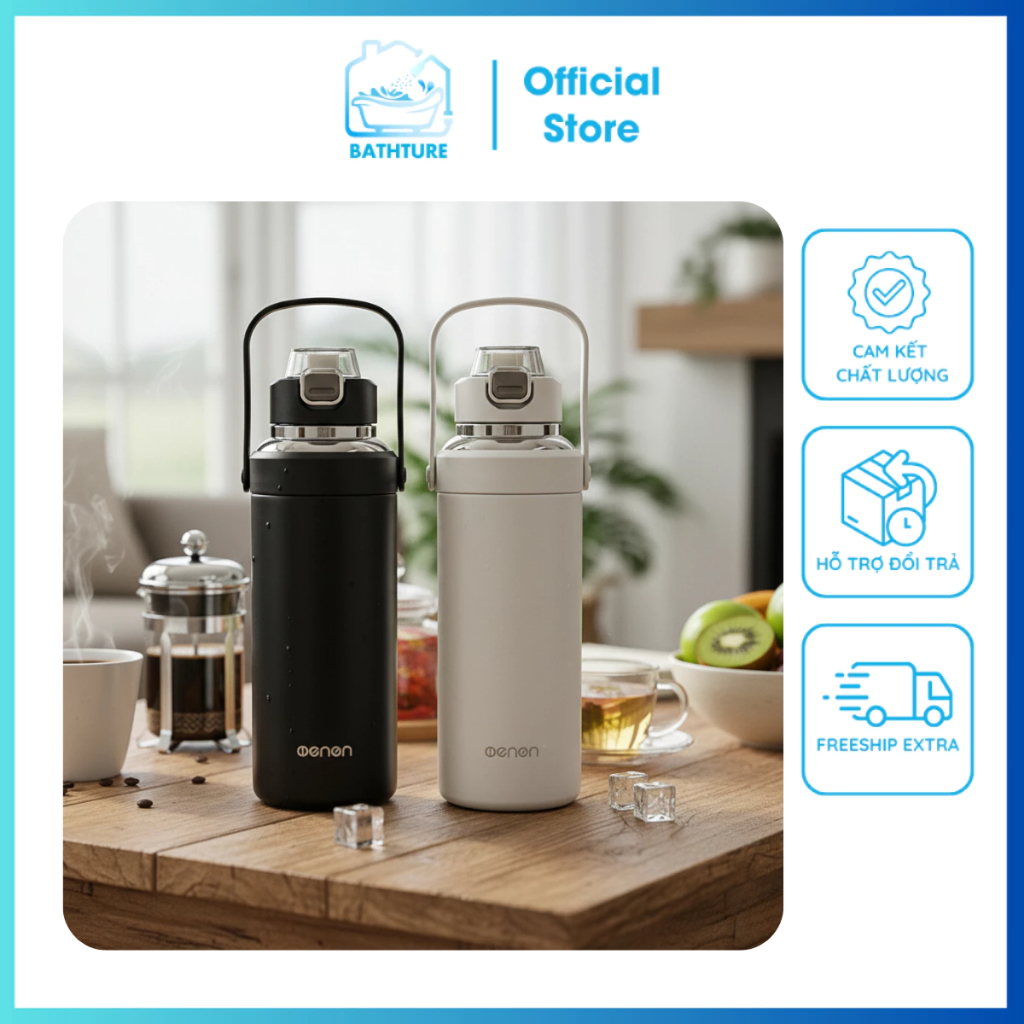 Bình Giữ Nhiệt Có Ống Hút 1500ml Inox 316 Giữ Nhiệt 24 Tiếng - Bathture