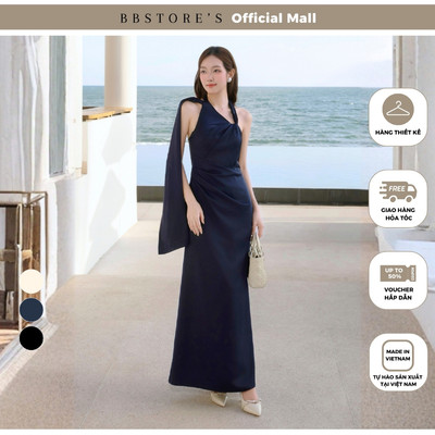 BBSTORE'S Đầm Tiệc Lụa Dài Cổ Yếm Lụa Lãnh Dáng Đuôi Cá Xoắn Ngực Phối Tà - DAE03A