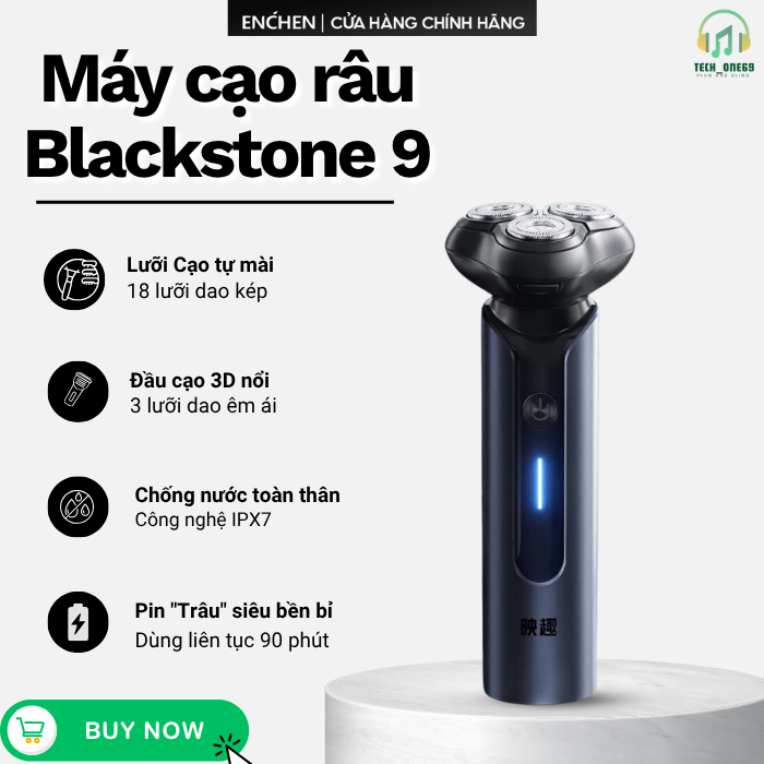 Máy Cạo Râu Nam Enchen BlackStone 9 Thông Minh - Đầu Cạo Nổi 3D Ôm Sát, Chống Nước IPX7 Pin Trâu 90H