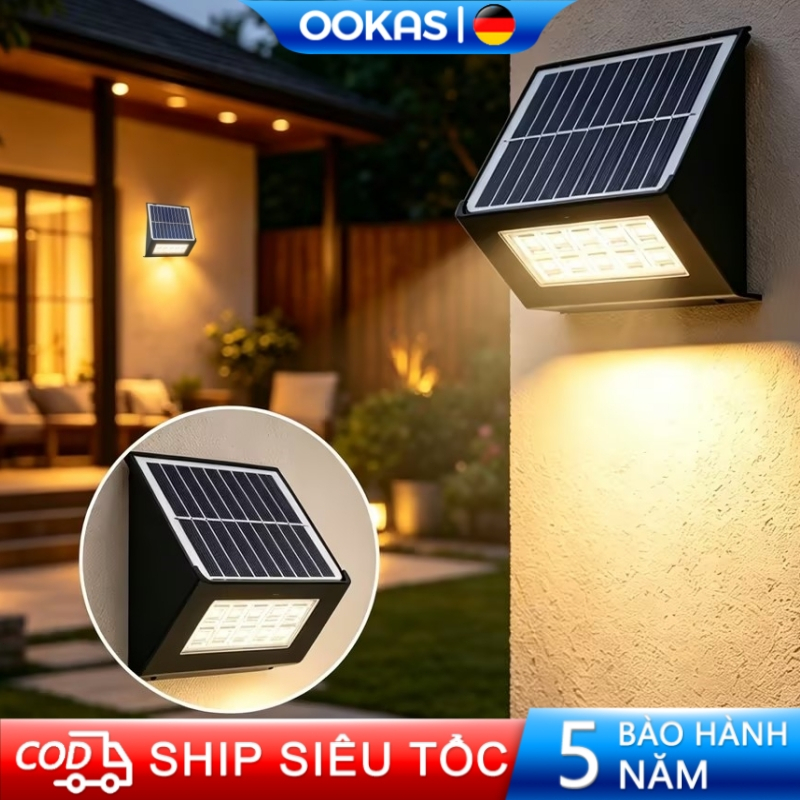 OOKAS Đèn tường năng lượng mặt trời, 2 loại ánh sáng, đèn LED chiếu tường, đèn trang trí, không cần 