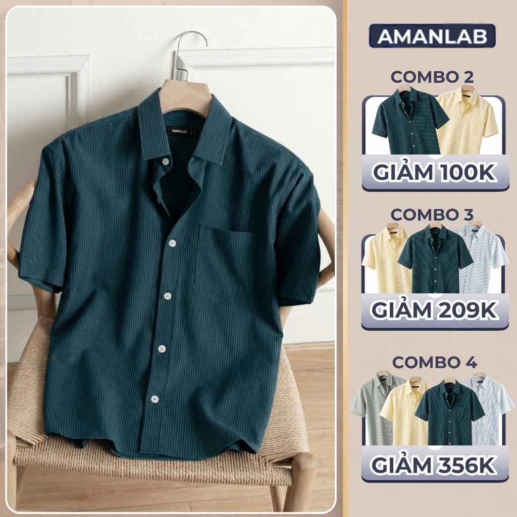 Áo sơ mi nam ngắn tay có túi, chất vải Oxford mềm mại, thoáng mát, form regular OXFORD LINE AMANLAB