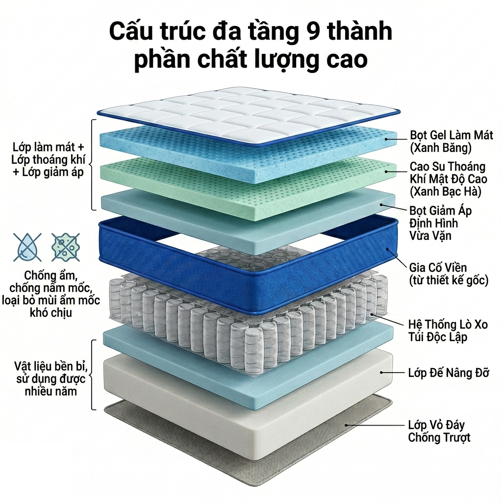 [TẶNG GỐI] Nệm Lò Xo Lumoo 1m8 x 2m - đệm giường Giảm Đau Lưng Hiệu Quả, Nâng Đỡ 7 Vùng Cơ Thể | BigBuy360 - bigbuy360.vn