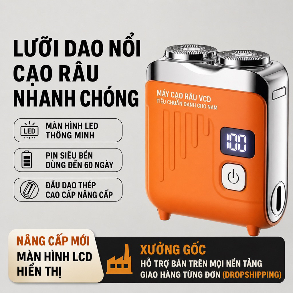 VCD Máy cạo râu mini VCD , Cạo siêu bén hai đầu Type-C 5V 5W Bảo hành 3 tháng