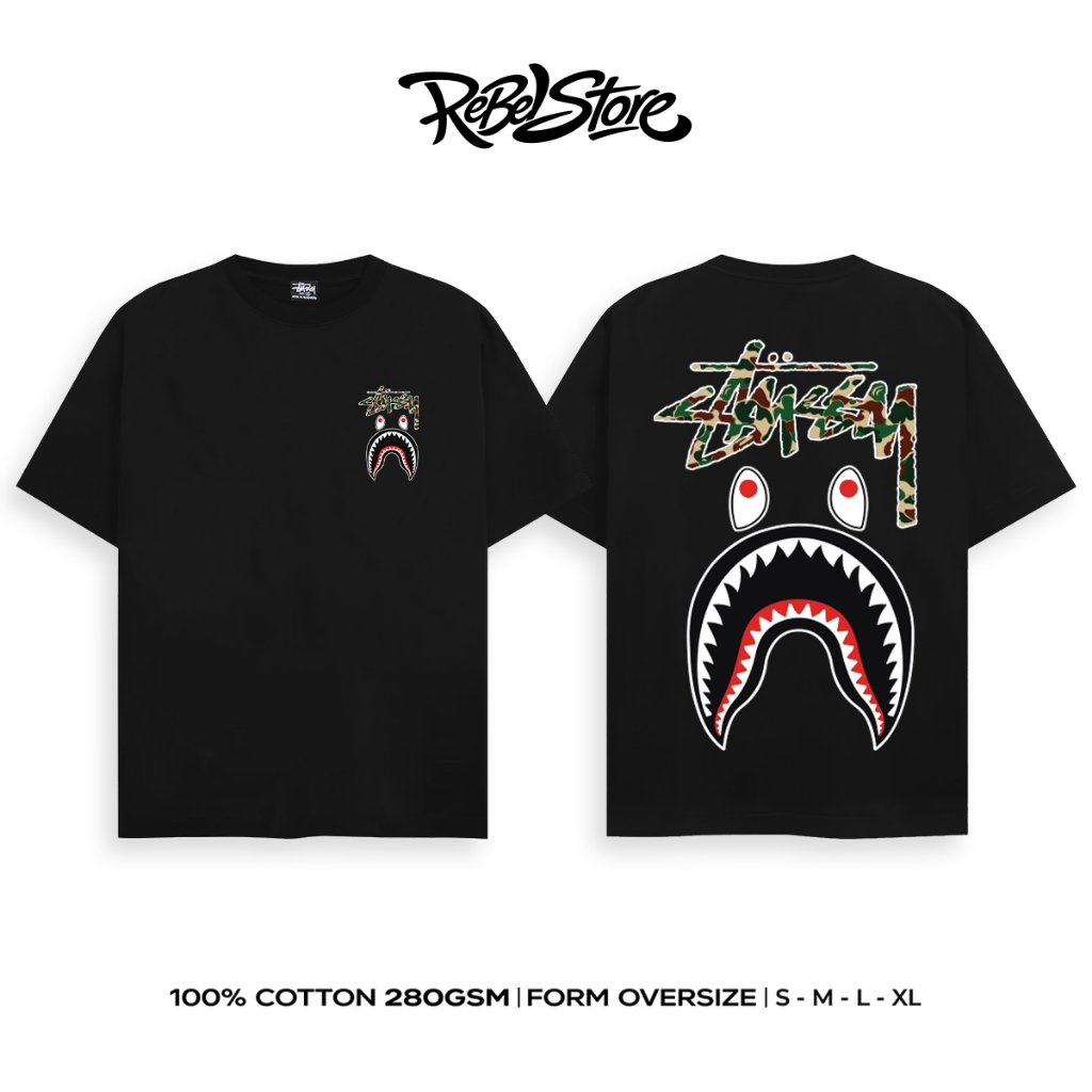 Áo Thun Stussy X Bape Camo Form Rộng Unisex Cotton 280GSM – REBEL STORE