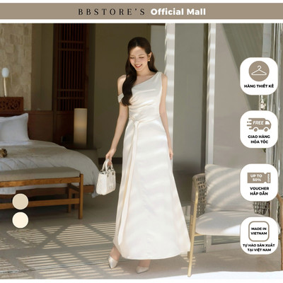 BBSTORE'S Đầm Body Tiệc Lụa Dài Đuôi Cá Lụa Lãnh Bất Đối Xứng Phối Vạt Dài Eo - DAE05A