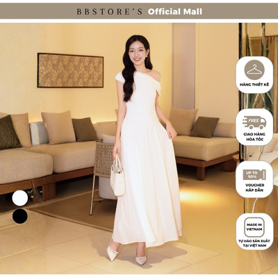 BBSTORE'S Đầm Xòe Tiệc Thun Dài Vải Nhuyễn Cổ Xéo Bản Lật Dáng Xòe Thân Đầm - DAE06T