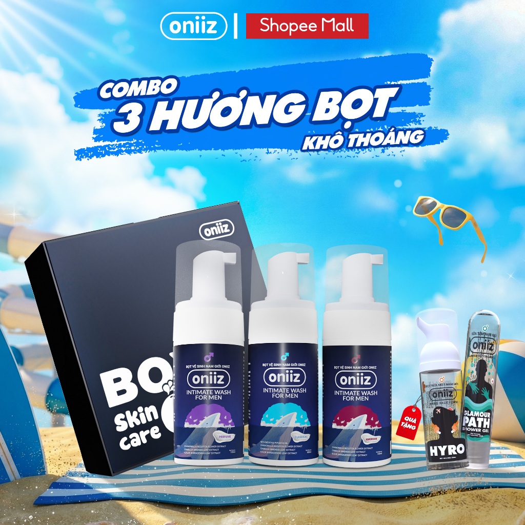 Combo 3 hương bọt vệ sinh nam giới Oniiz, dung dịch vệ sinh nam tạo bọt, quà tặng sữa tắm 35ml, bọt 
