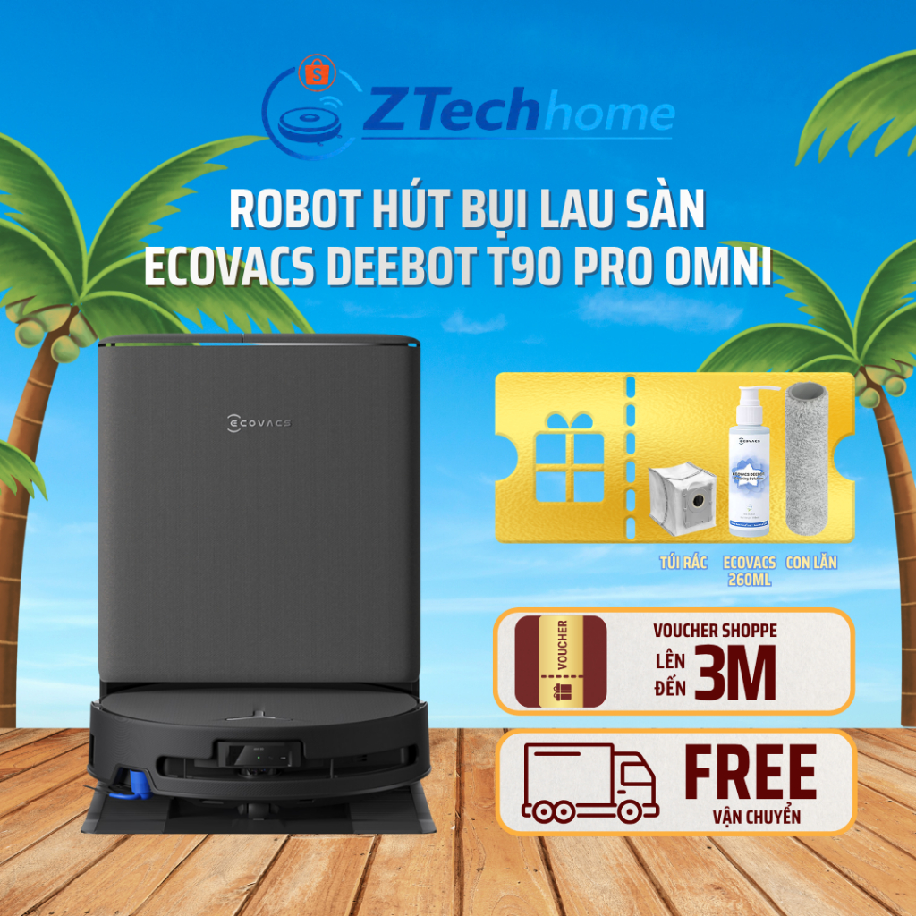 Robot hút bụi lau sàn Ecovacs Deebot T90 PRO OMNI | Lực hút tối đa 30.000 Pa | Bảo hành 24 tháng | H