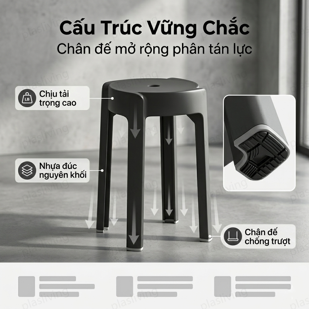 Ghế Đẩu Tròn Nhựa, Ghế Xếp Chồng, Dày Dặn, Thiết Kế Đơn Giản, Hợp Gia Đình, Bền Đẹp, Tiết Kiệm Chỗ | BigBuy360 - bigbuy360.vn
