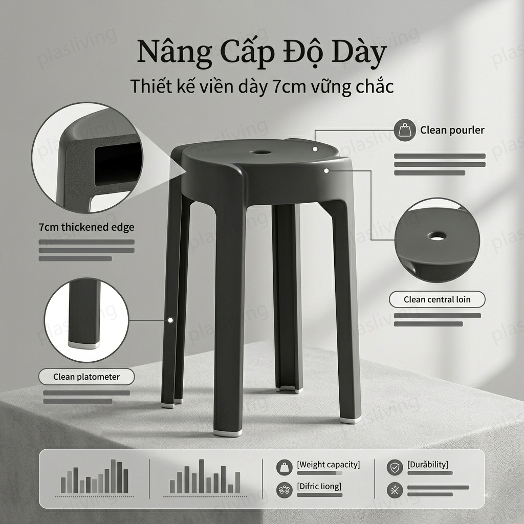 Ghế Đẩu Tròn Nhựa, Ghế Xếp Chồng, Dày Dặn, Thiết Kế Đơn Giản, Hợp Gia Đình, Bền Đẹp, Tiết Kiệm Chỗ | BigBuy360 - bigbuy360.vn