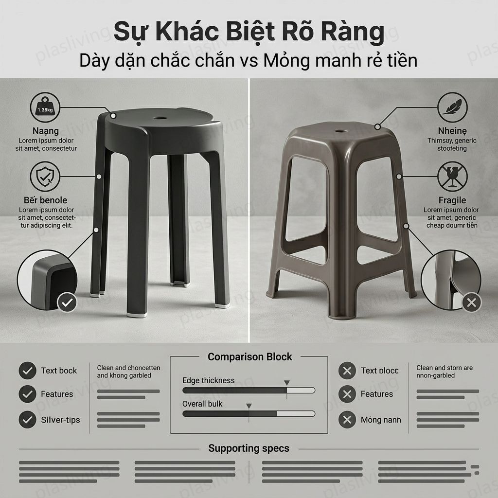 Ghế Đẩu Tròn Nhựa, Ghế Xếp Chồng, Dày Dặn, Thiết Kế Đơn Giản, Hợp Gia Đình, Bền Đẹp, Tiết Kiệm Chỗ | BigBuy360 - bigbuy360.vn