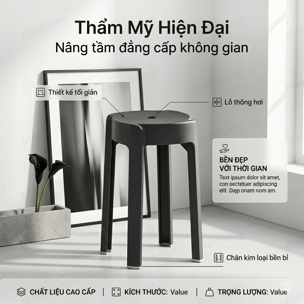 Ghế Đẩu Tròn Nhựa, Ghế Xếp Chồng, Dày Dặn, Thiết Kế Đơn Giản, Hợp Gia Đình, Bền Đẹp, Tiết Kiệm Chỗ | BigBuy360 - bigbuy360.vn
