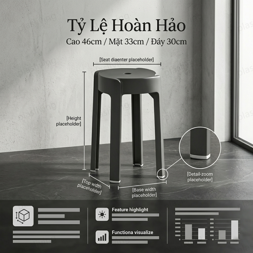 Ghế Đẩu Tròn Nhựa, Ghế Xếp Chồng, Dày Dặn, Thiết Kế Đơn Giản, Hợp Gia Đình, Bền Đẹp, Tiết Kiệm Chỗ | BigBuy360 - bigbuy360.vn