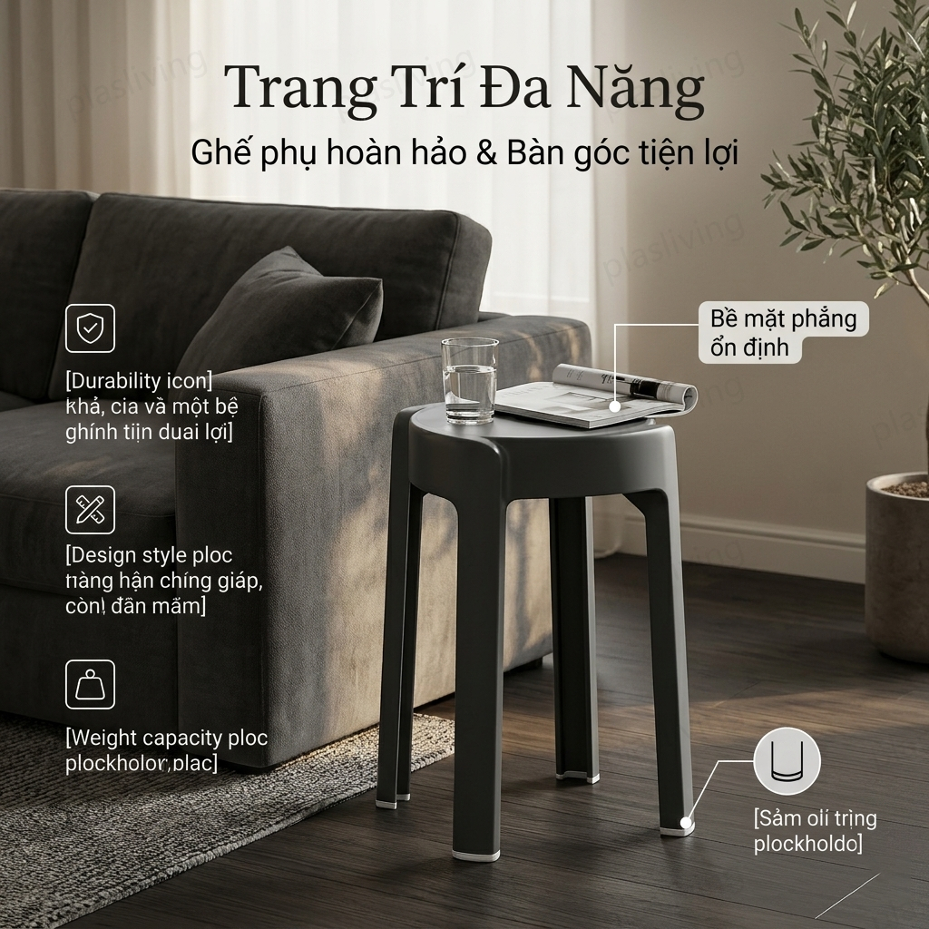 Ghế Đẩu Tròn Nhựa, Ghế Xếp Chồng, Dày Dặn, Thiết Kế Đơn Giản, Hợp Gia Đình, Bền Đẹp, Tiết Kiệm Chỗ | BigBuy360 - bigbuy360.vn