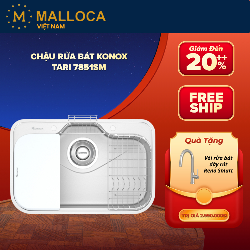 Chậu Rửa Bát Konox Tari 7851SM – Công Nghệ Xử Lý Trơn Mịn - Thiết Kế Dáng Tròn Mềm Mại