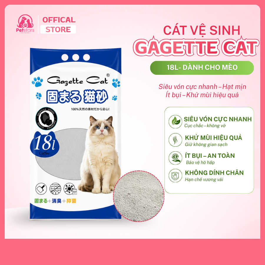 Cát vệ sinh mèo Gagette Cat Bentonite than hoạt tính hạt mịn ít bụi siêu vón khử mùi hiệu quả