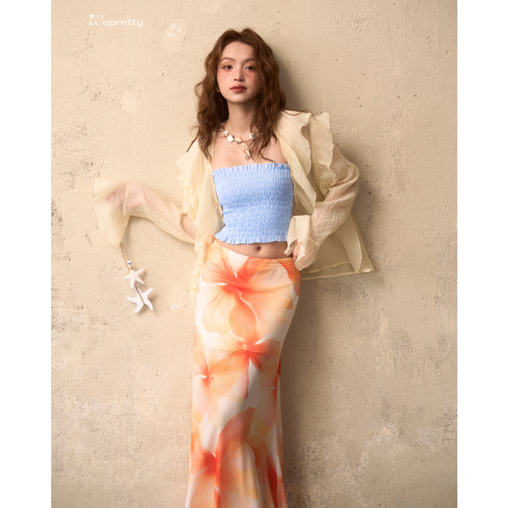 CV06 TWENNIE SKIRT Chân váy dài dáng đuôi cá vải thun lưới cao cấp với hoạ tiết rực rỡ Wepretty Clot
