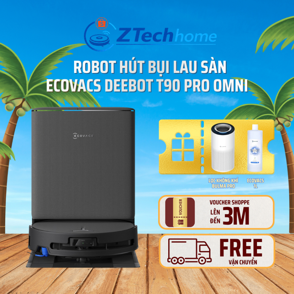 Robot hút bụi lau sàn Ecovacs Deebot T90 PRO OMNI | Lực hút tối đa 30.000 Pa | Bảo hành 24 tháng | H
