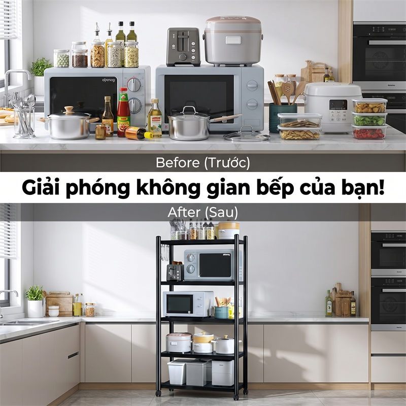 BMZAR Kệ để đồ đa năng thép cacbon đen Kệ sắt Có bánh xe Kệ lò vi sóng Chịu tải tối đa 500kg [Mẫu mới 2026] | BigBuy360 - bigbuy360.vn