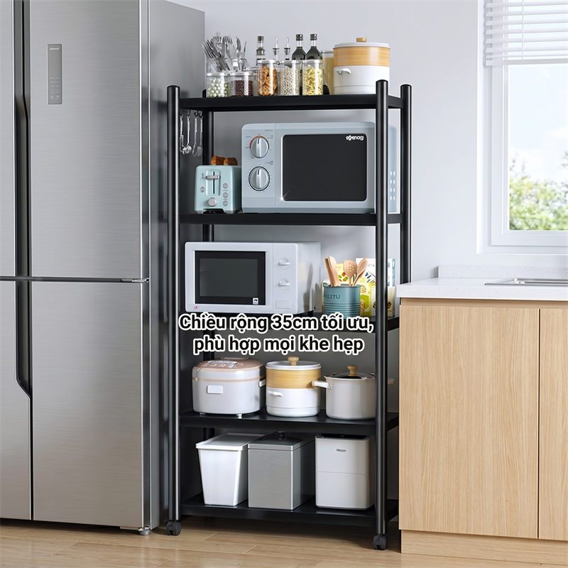BMZAR Kệ để đồ đa năng thép cacbon đen Kệ sắt Có bánh xe Kệ lò vi sóng Chịu tải tối đa 500kg [Mẫu mới 2026] | BigBuy360 - bigbuy360.vn