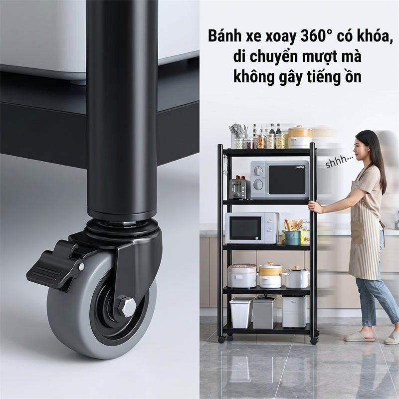 BMZAR Kệ để đồ đa năng thép cacbon đen Kệ sắt Có bánh xe Kệ lò vi sóng Chịu tải tối đa 500kg [Mẫu mới 2026] | BigBuy360 - bigbuy360.vn