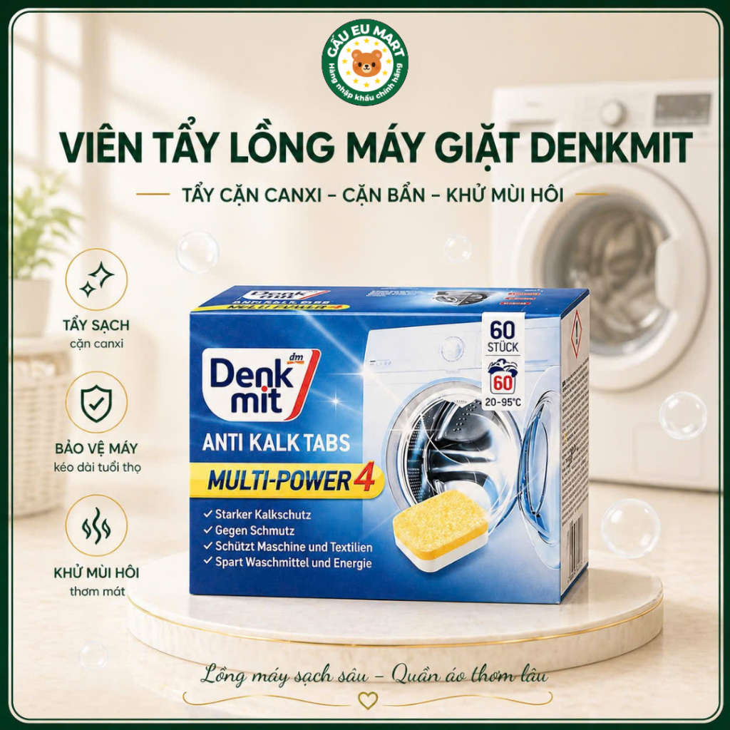 Viên tẩy lồng máy giặt Denkmit Anti - Kalk- Tabs 60 viên, viên tẩy lồng giặt