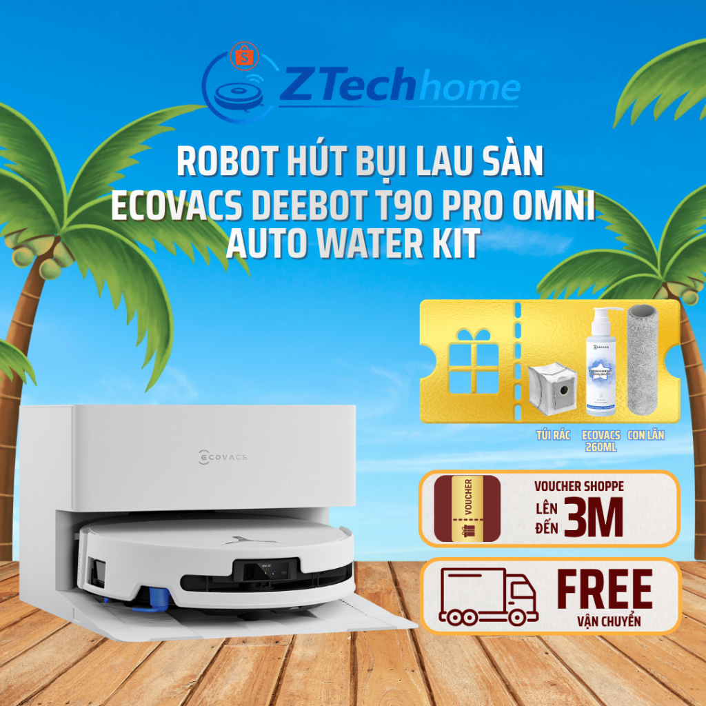 Robot hút bụi lau sàn Ecovacs Deebot T90 PRO OMNI AUTO WATER KIT | Bảo hành 24 tháng | Hàng Chính Hã