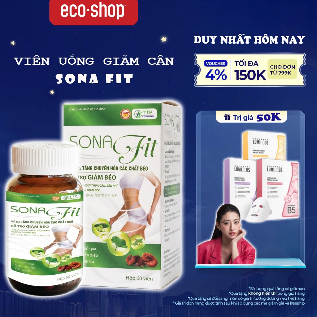 SONA FIT Giảm Cân x2 Giảm Mỡ Bụng Cấp Tốc Thảo Mộc Giảm Cân Thanh Lọc Cơ Thể Hộp 60 Viên