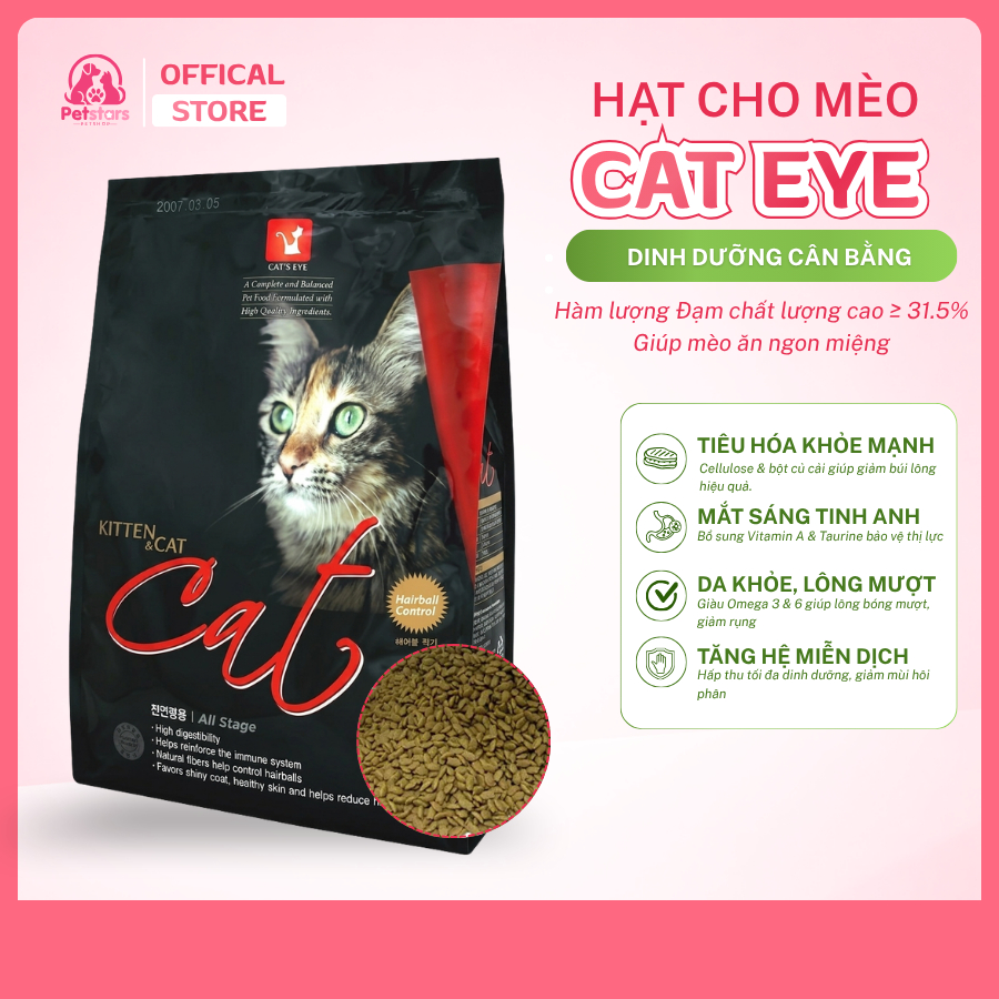 Thức ăn hạt cho mèo Cat Eye (Cateye) 1kg cho mọi lứa tuổi giúp lông mượt, tiêu hóa khỏe