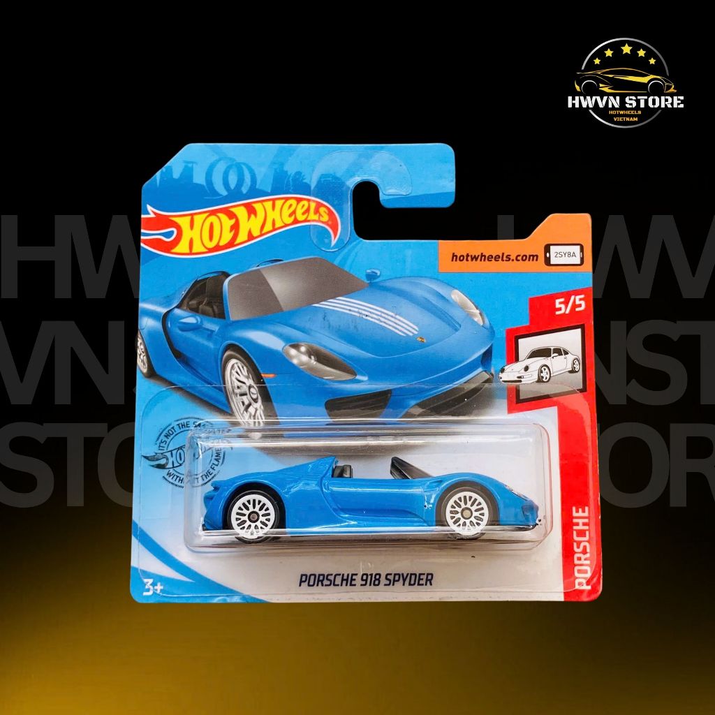 Xe mô hình Hotwheels Card Ngắn Porsche 918 Spyder màu xanh dương