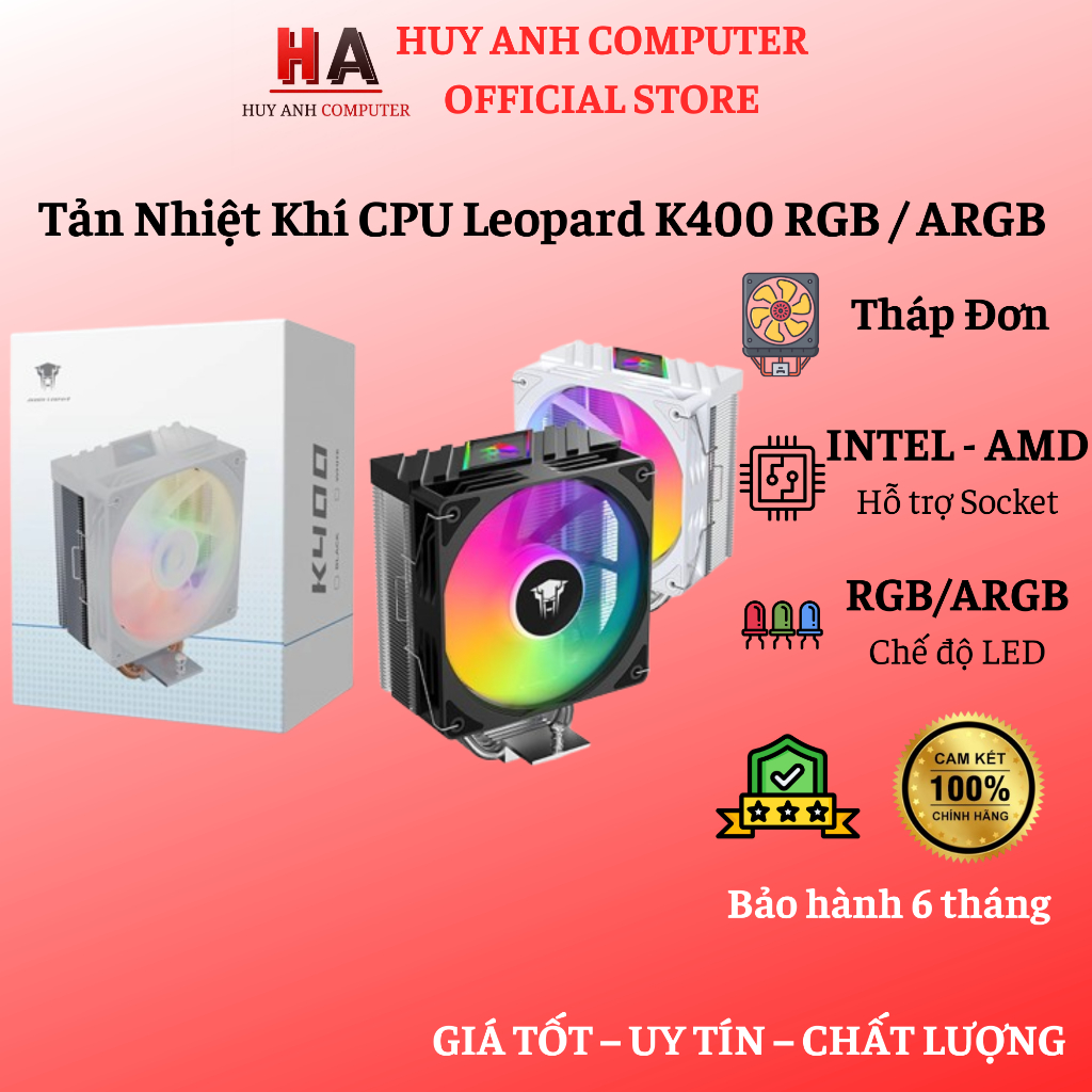 Tản Nhiệt Khí CPU Leopard K400 RGB / ARGB (Đen/Trắng) - Tặng kèm keo tản nhiệt